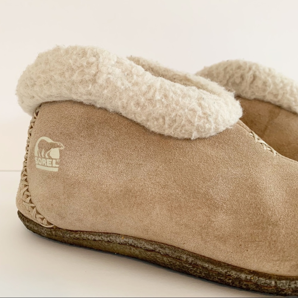 Sorel Valle Bleue Tan Beige Fleece Lined Ankle Bootie Slippers Womens Size 7 - Picture 3 of 11